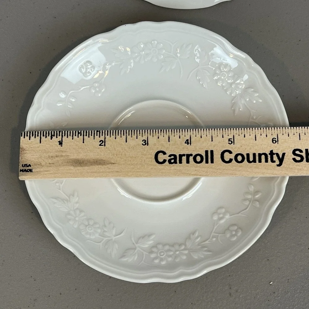 Limoges France Raynaud Ceralene Hawthorn Embossed White Saucers Set of 6